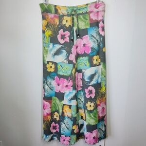 Mora Surf Midi Skirt Womens Large Multicolor Hibiscus Flowers Beachy Tropical